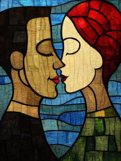 Kissing Couple Stained Glass Style