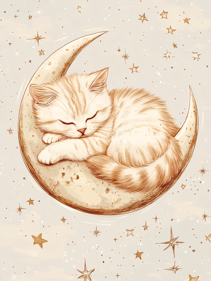 Kitten Sleeping on Moon