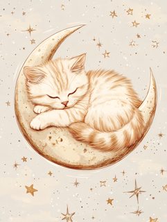 Kitten Sleeping on Moon