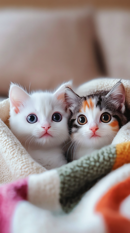 Kittens Wrapped in Blanket