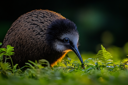 Kiwi Foraging in Greenery