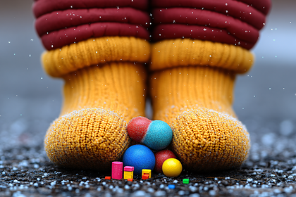 Knitted Boot Feet With Colorful Spheres