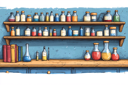 Laboratory Bottles Shelves