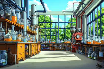 Laboratory with Glassware and Shelves