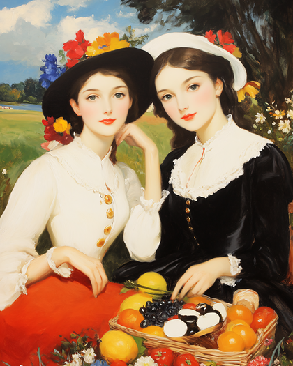 Ladies with Flowers and Picnic