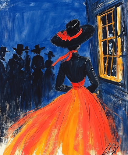 Lady in Red Dress at the Window