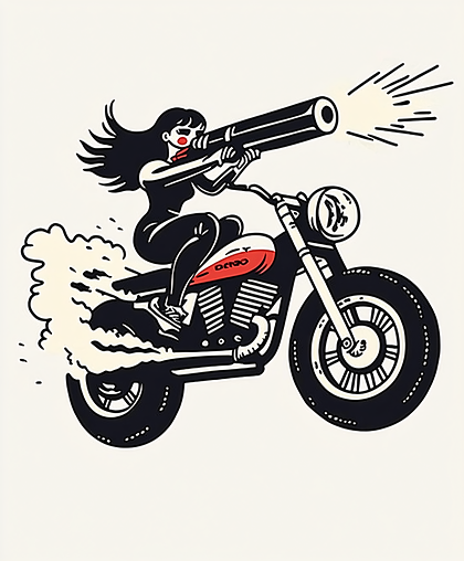 Lady on Motorcycle with Cannon