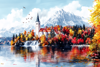 Lake Bled Autumn Island Church