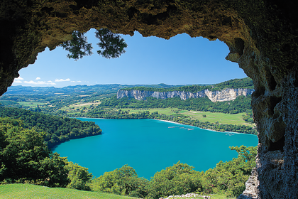 Lake View Through Cave Opening