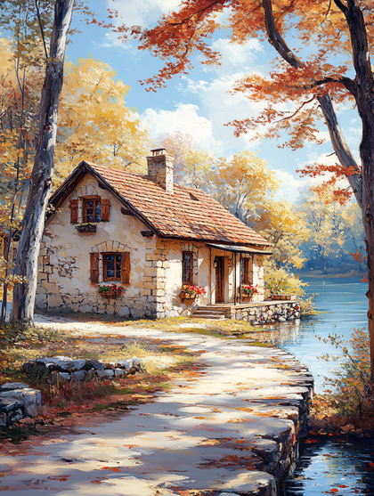 Lakeside Cottage in Autumn