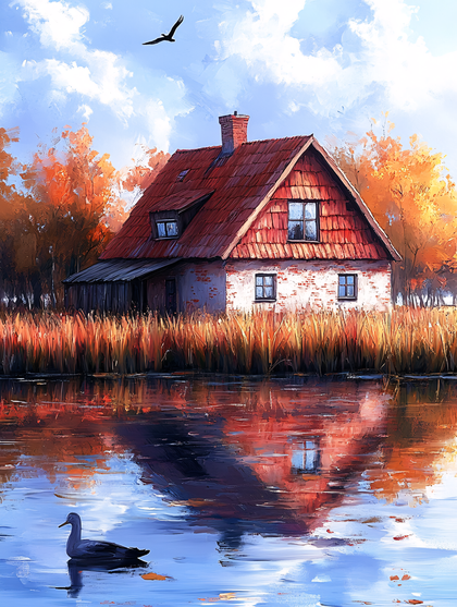 Lakeside Cottage in Autumn