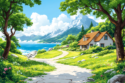 Lakeside Cottage Scene