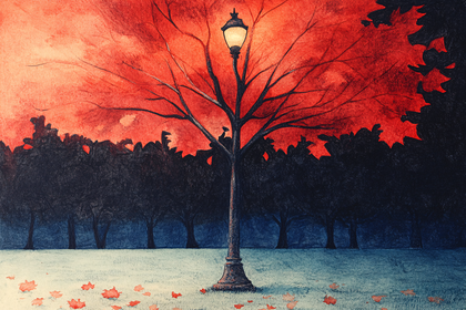 Lamp Post in Autumn Evening