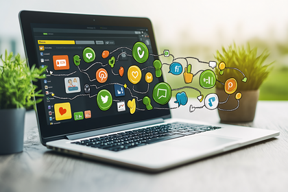 Laptop Displaying Social Media Icons
