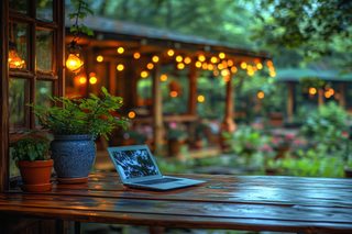 Laptop On Outdoor Table