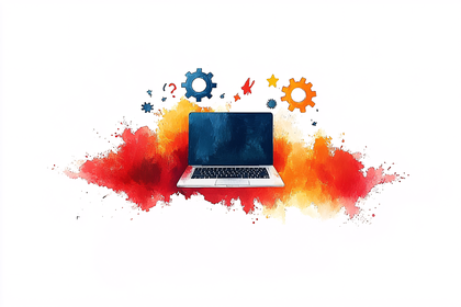 Laptop with Gears and Splashes