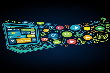 Laptop with Social Media Icons