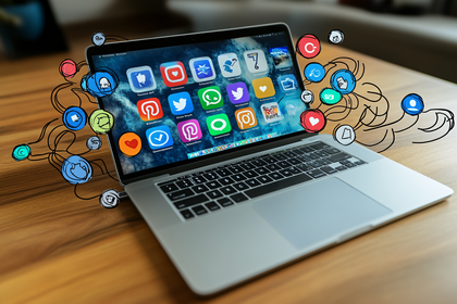 Laptop with Social Media Icons