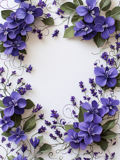Lavender and Violet Flower Floral Frame