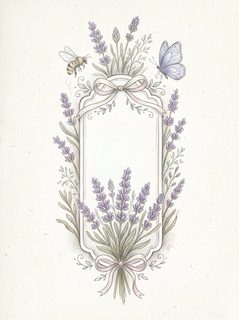 Lavender Floral Border With Bee And Butterfly