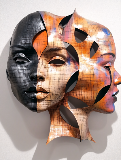 Layered Faces Sculpture
