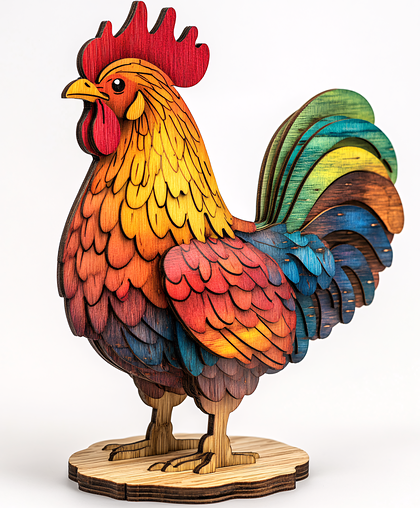 Layered Wooden Rooster Figurine