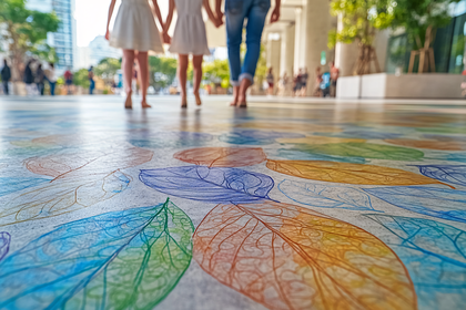 Leaf Pattern Floor With People Walking