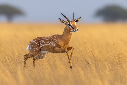 Leaping Gazelle in Golden Grass