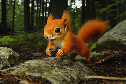 Leaping Squirrel In Forest