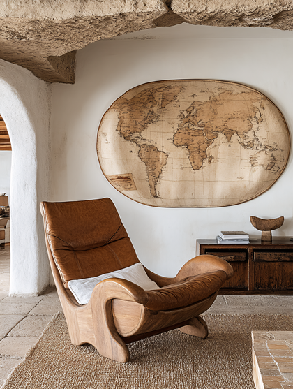 Leather Chair and World Map Interior