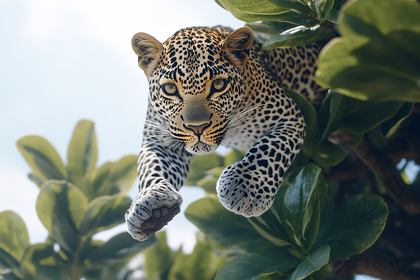 Leopard Descending from Tree