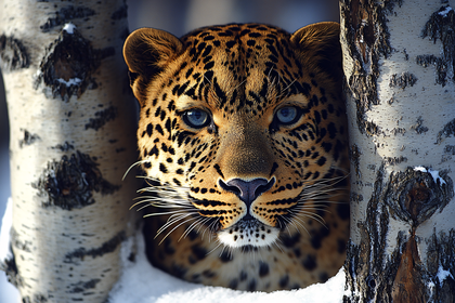 Leopard Face Glimpse in Snowy Woods