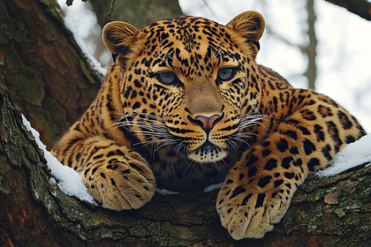Leopard Lounging On Tree Branch