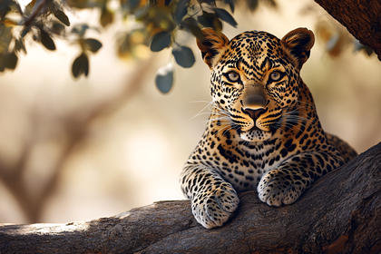 Leopard Portrait On Tree Branch