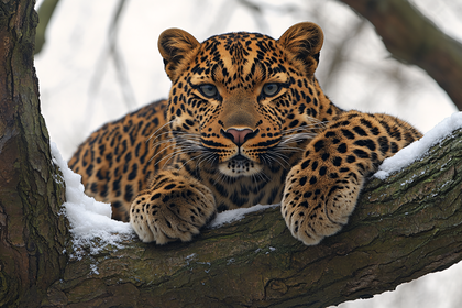 Leopard Resting In Snow