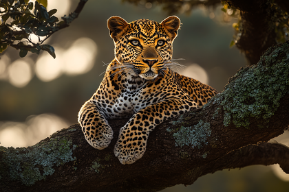 Leopard Resting On Tree Branch