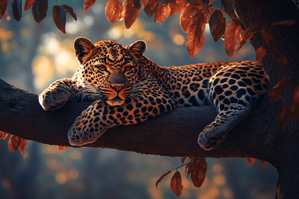 Leopard Resting On Tree Branch
