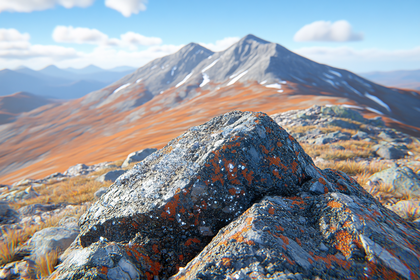 Lichen Covered Rock In Mountain Landscape