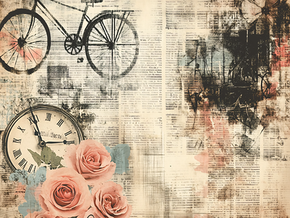 Bicycle, Vintage, Clock, Rose, Old Newspaper