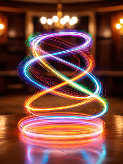 Light Spiral On Wooden Table