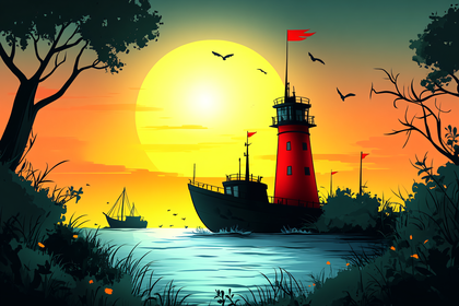 Lighthouse Sunset Scene