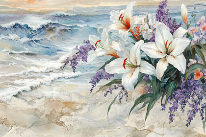 Lilies and Lavender by the Sea