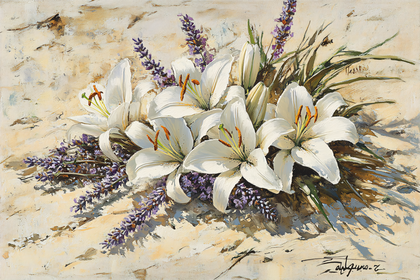 Lilies and Lavender Still Life