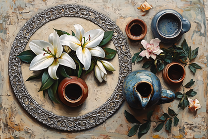 Lilies and Pottery Still Life