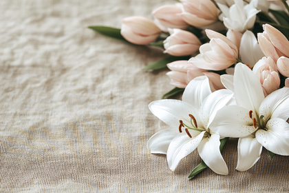 Lilies and Tulips on Textured Linen