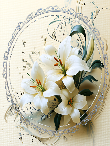 Lilies Bouquet in Circle Frame