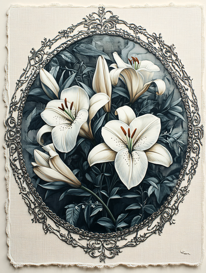 Lilies in Ornate Frame