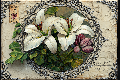 Lilies in Ornate Frame
