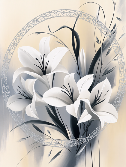 Lily Floral Arrangement with Silver Frame