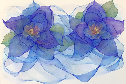 Line Art Blue Bloom